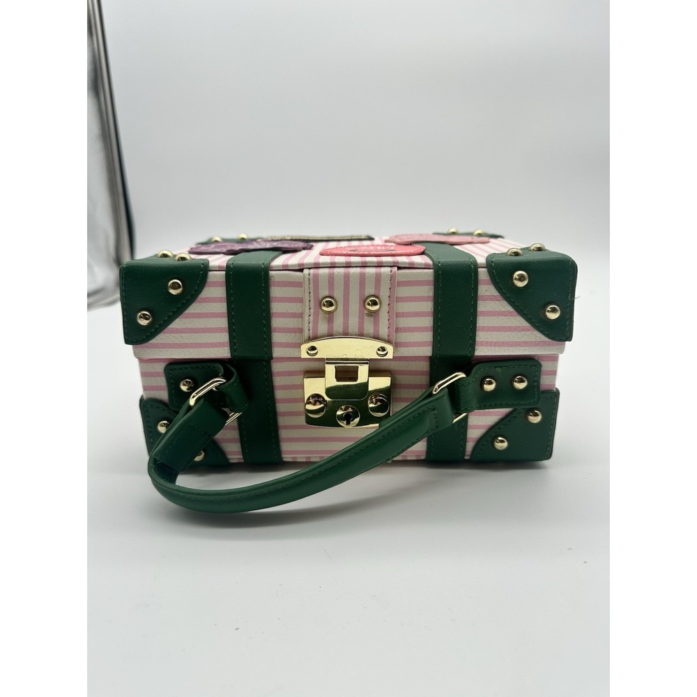 Harry Potter Honeydukes Trunk Crossbody Purse Pink Green Striped Faux Leather - Picture 7 of 8